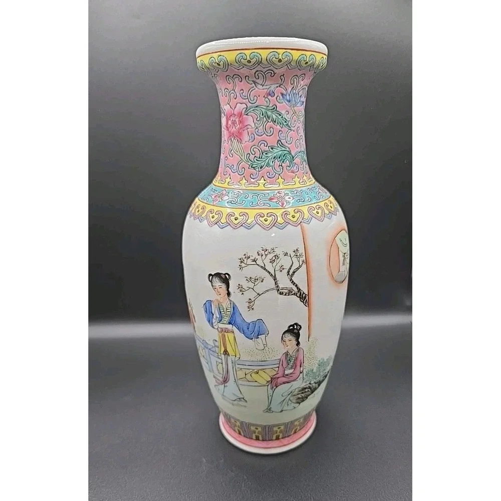 Vintage Chinese Famille Rose Porcelain Jingdezhen Vase With Mark 10